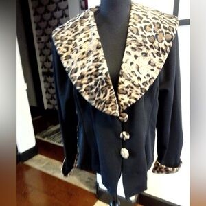 1990's Vintage Women's Animal Print/Black Power Blazer Size Medium/Large